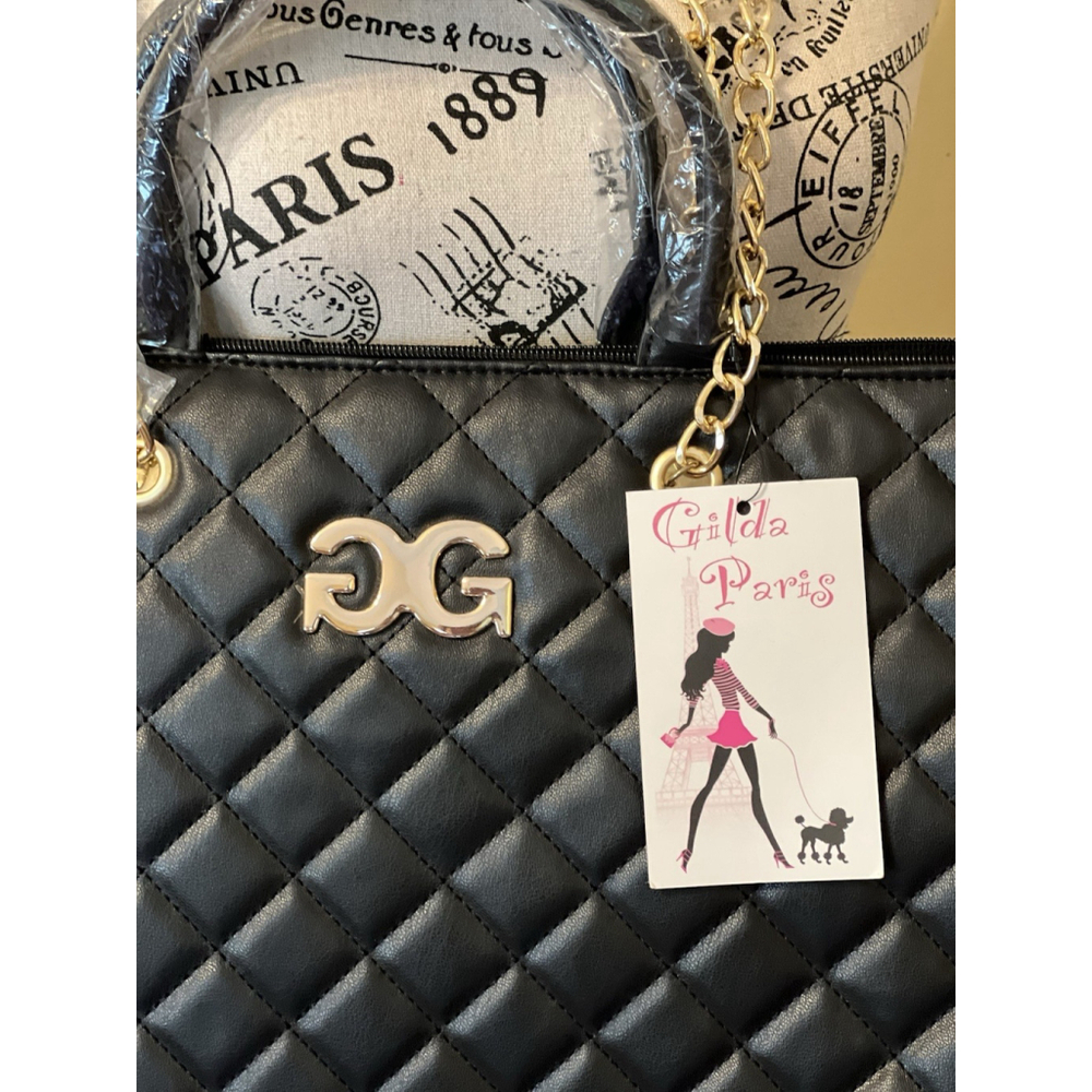 Gilda Paris NWT Black Quilted "G" Logo Quilted Tote MSRP $199 - Picture 11 of 14